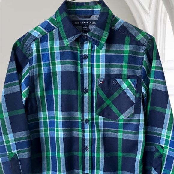 Boy's Button Down Plaid Shirt by Tommy Hilfiger - Picture 1 of 3